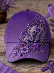Unisex Purple Ribbon Floral & Elephants Print Alzheimer's Awareness Support Hat gracestitchs