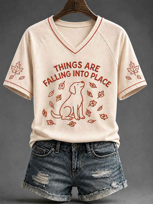 Women's'Things Are Falling Into Place'Autumn Animal Series Casual T-shirt