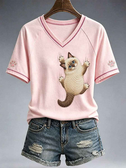 Women's  Lovely Cat V-Neck T-Shirt