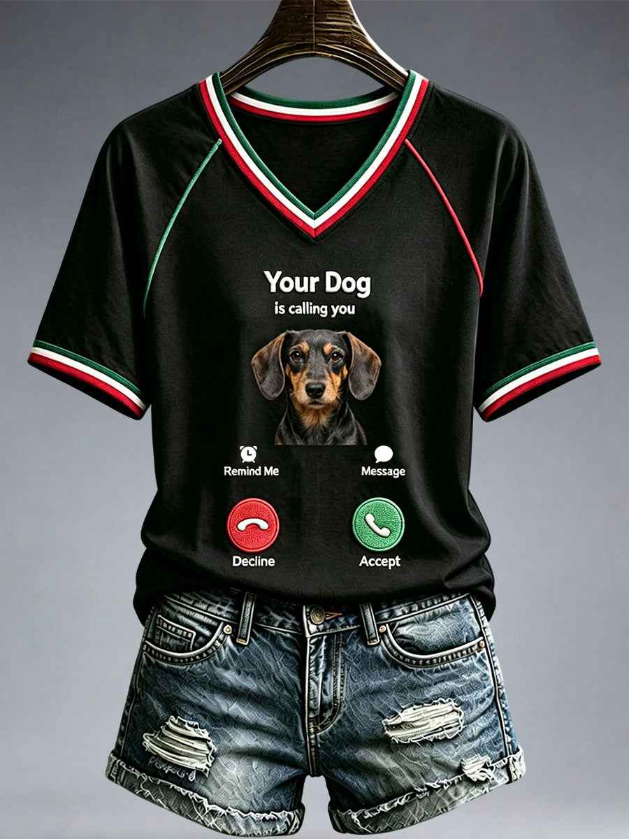 Women's Funny Dachshund V-Neck T-Shirt