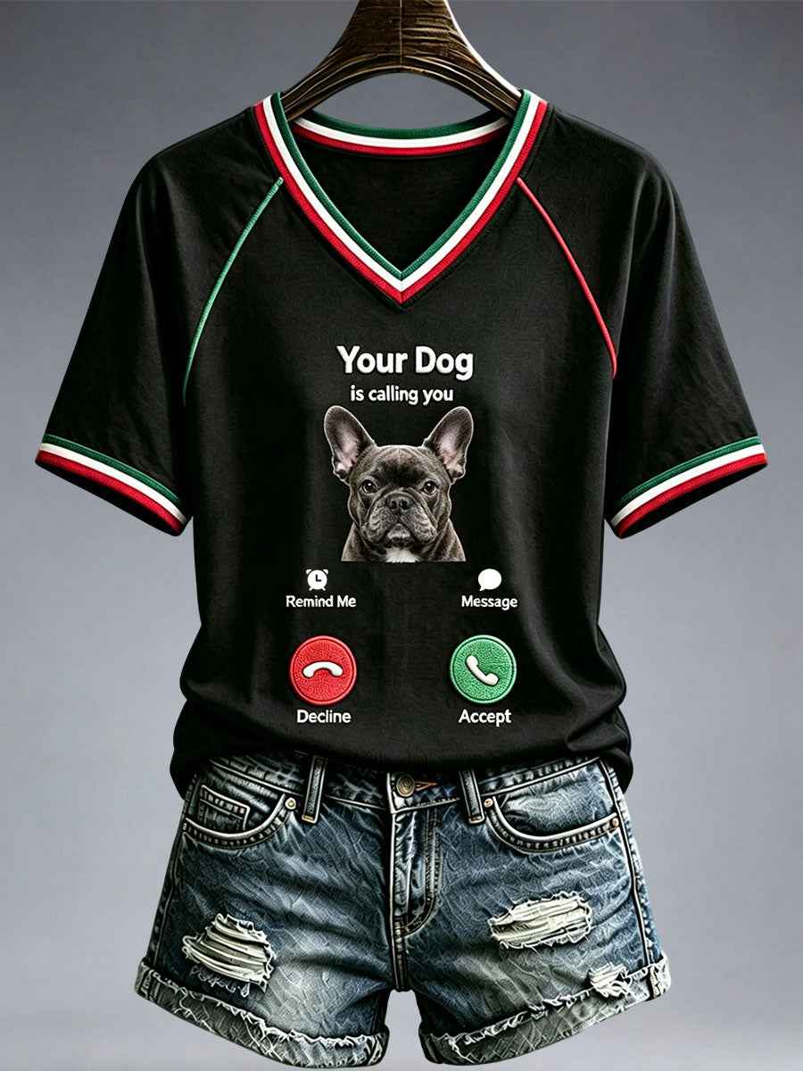 Women's Funny French Bulldog V-Neck T-Shirt