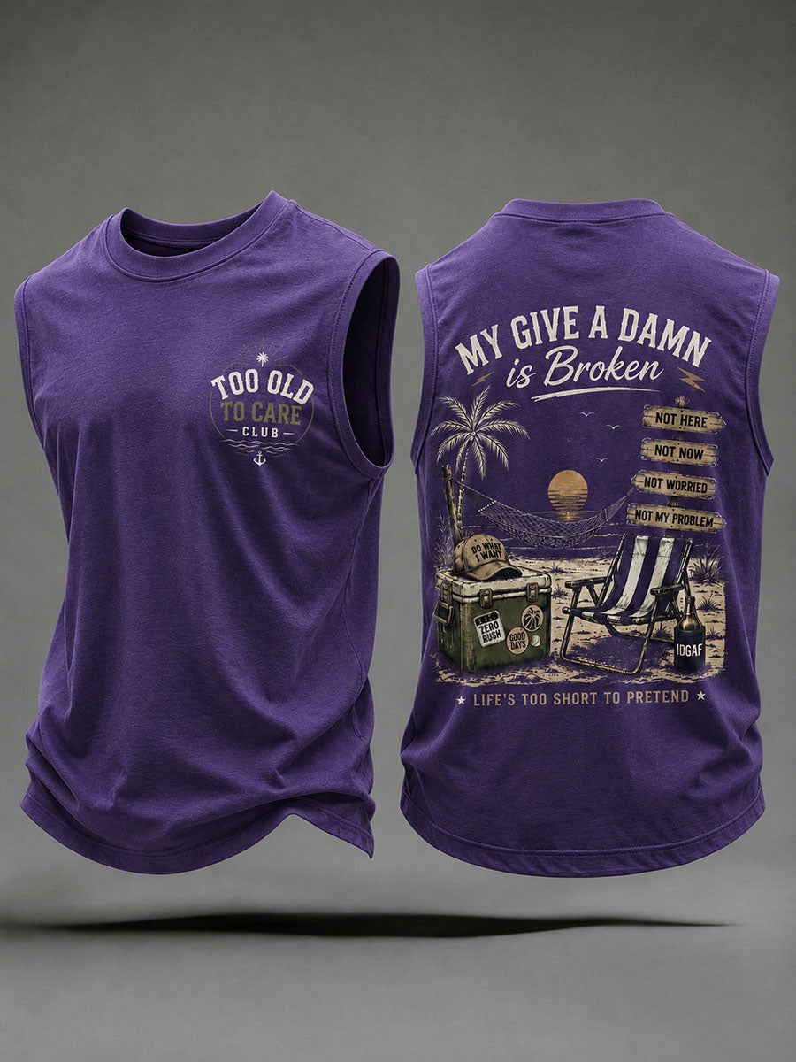 Men's "my give a damn is broken" vests gracestitchs