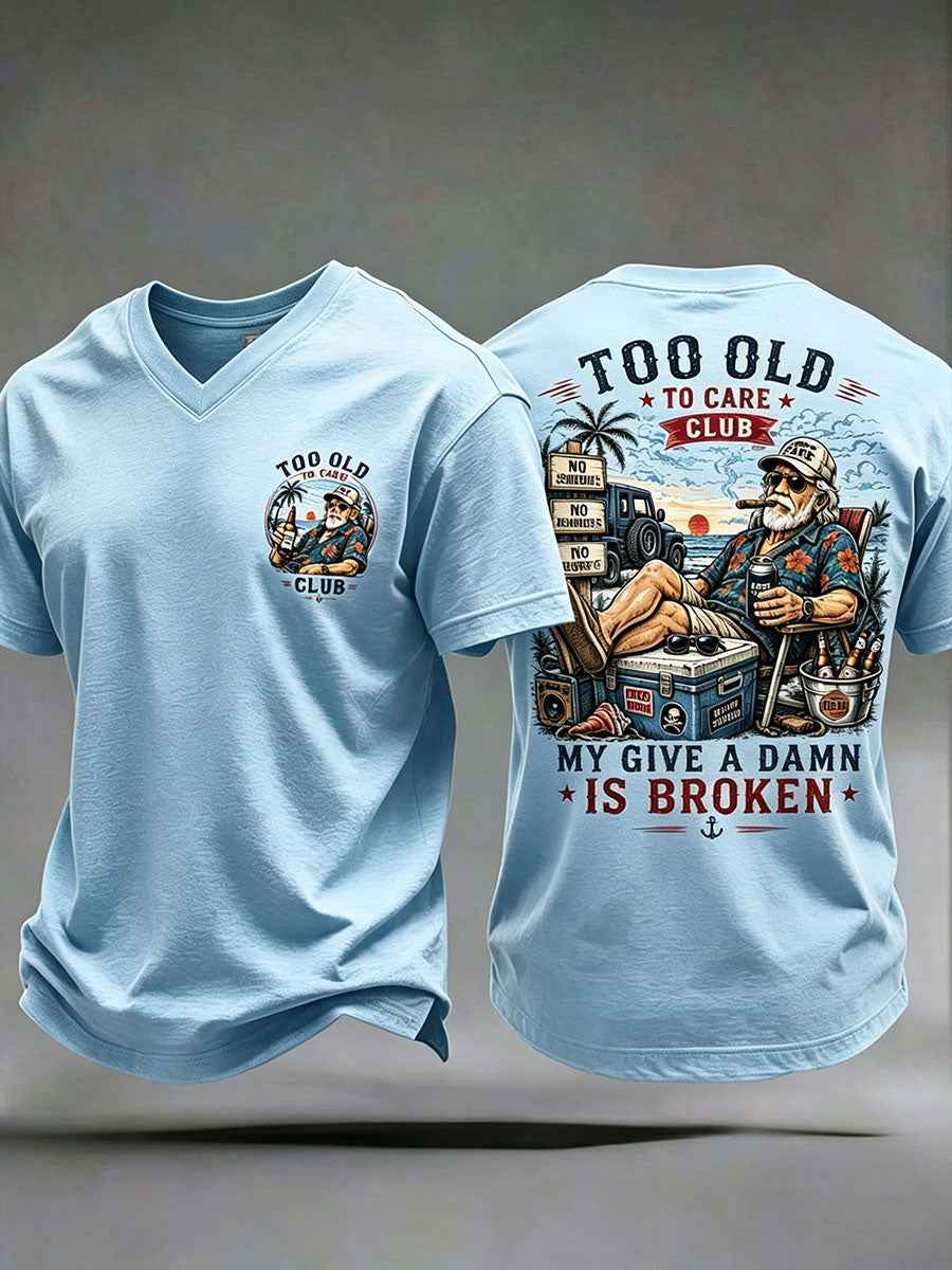 Men's "too old to care club" V-neck T-shirts gracestitchs