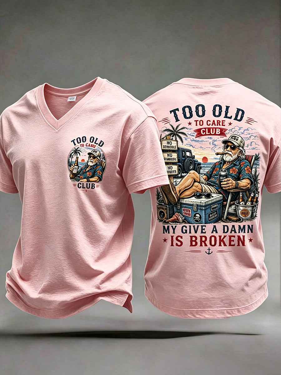 Men's "too old to care club" V-neck T-shirts gracestitchs