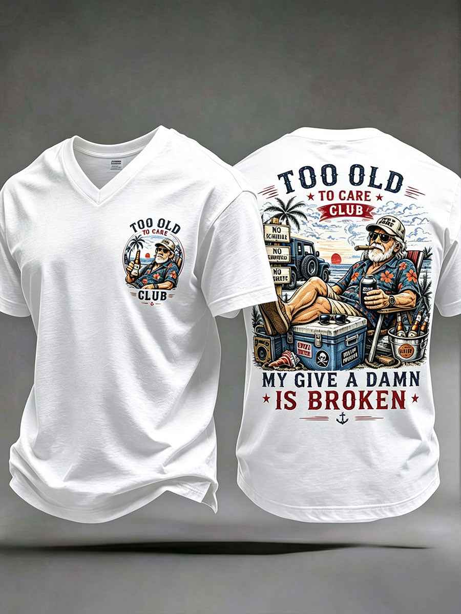 Men's "too old to care club" V-neck T-shirts gracestitchs