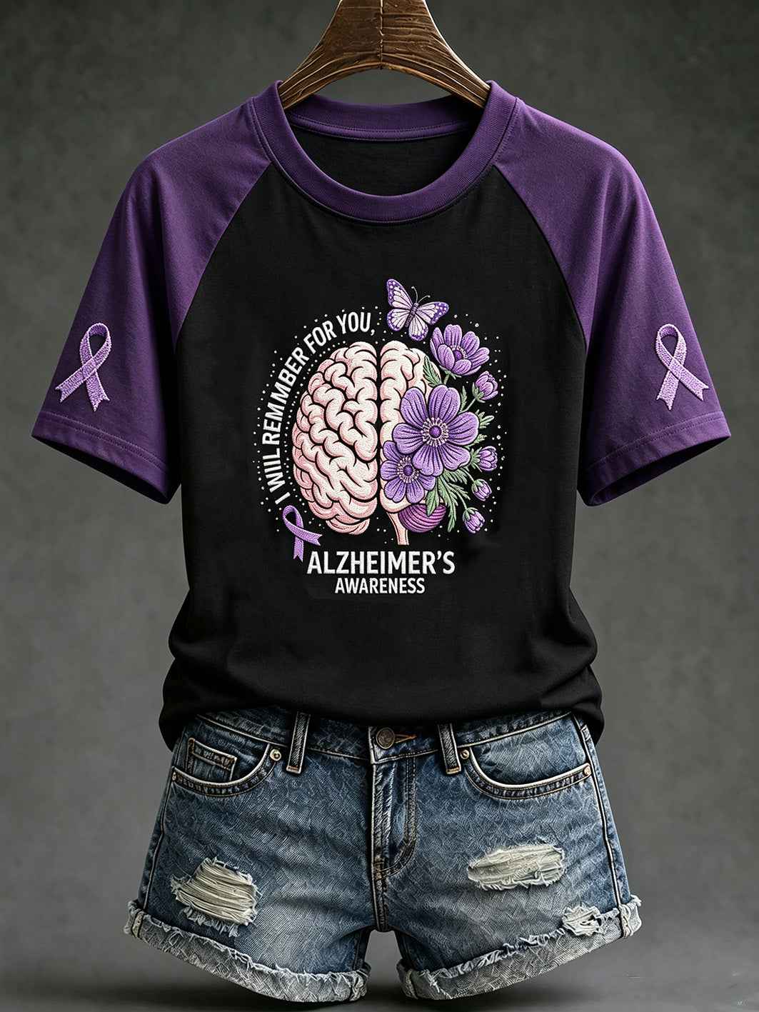 Women's Alzheimer's disease awareness pattern printed casual short-sleeve T-shirt