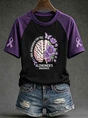 Women's Alzheimer's disease awareness pattern printed casual short-sleeve T-shirt