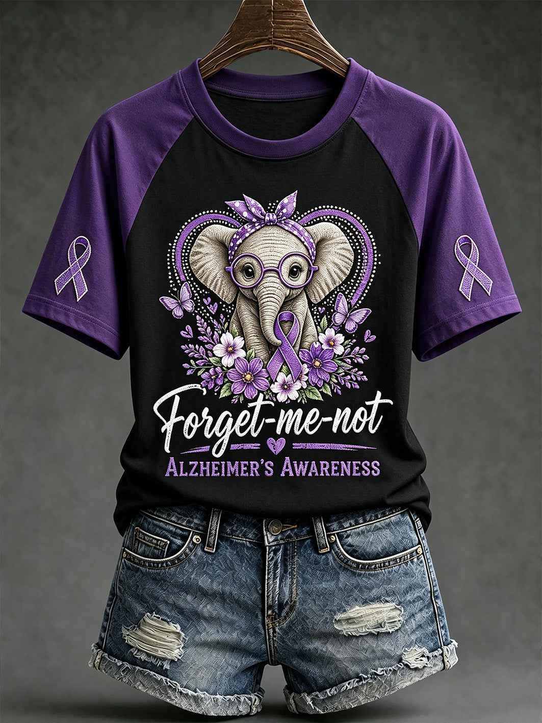 Women's Alzheimer's disease awareness pattern printed casual short-sleeve T-shirt