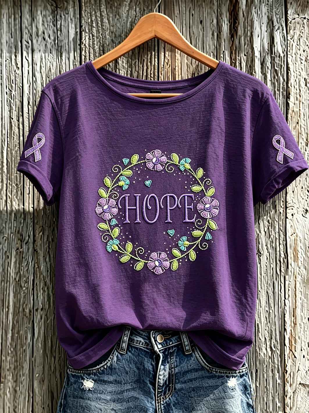 Women's Alzheimer's disease awareness pattern printed casual short-sleeve T-shirt