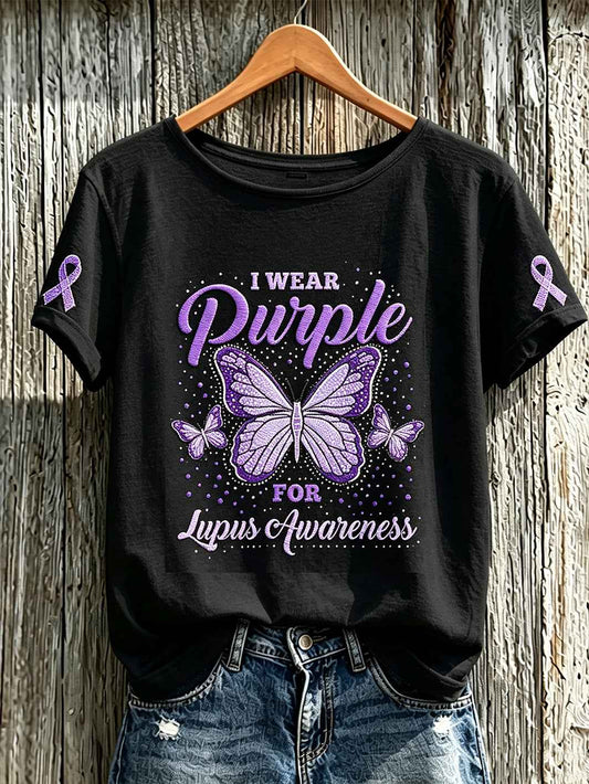 Women's Alzheimer's disease awareness pattern printed casual short-sleeve T-shirt