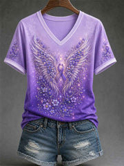 Women's Purple Floral Print Alzheimer's Awareness Support V-Neck Tee