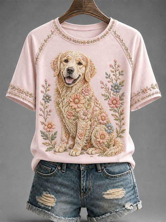 Women's Floral Dog Print Casual Tee