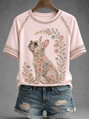Women's Floral Dog Print Casual Tee