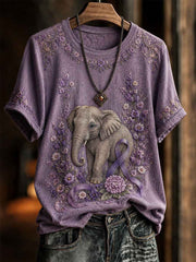Women's Alzheimer's Awareness Flower Elephant Short-sleeved T-shirt