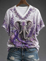 Women's Alzheimer's Awareness Flower Elephant Hang Shot Short Sleeve T-Shirt