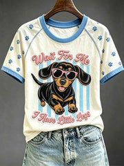 Women's Wait For Me I Have Little Legs Funny Dachshund Art Print Short S leeve T-shirt
