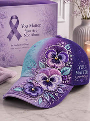 Unisex Purple Floral You Matter Print Hat