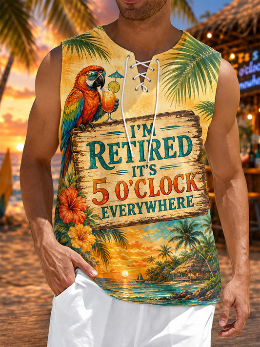 Men's I'm Retired It's 5 O'clock Everywhere Parrot Print Casual Vest gracestitchs