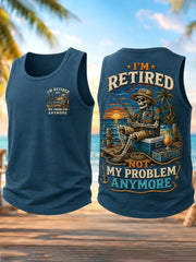 Men's Funny I'm Retired Not My Problem Anymore Skeleton Print Casual Tank Top gracestitchs