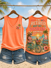 Women's Funny I'm Retired Not My Problem Anymore Skeleton Print Casual Vest gracestitchs