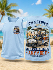 Men's Funny I'm Retired Not My Problem Anymore Skeleton Print Casual Tank Top gracestitchs