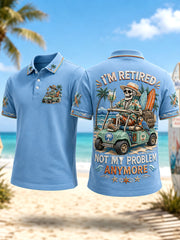 Men's Funny I'm Retired Not My Problem Anymore Skeleton Print Casual Polo gracestitchs