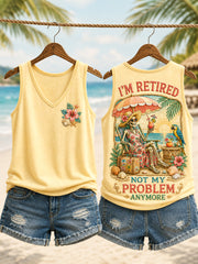 Women's Funny I'm Retired Not My Problem Anymore Skeleton Print Casual Vest gracestitchs