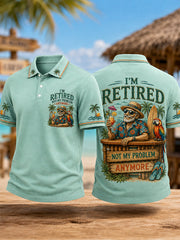 Men's Funny I'm Retired Not My Problem Anymore Print Casual Polo Shirt gracestitchs