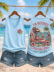 Women's Funny I'm Retired Not My Problem Anymore Skeleton Print Casual Tank Top gracestitchs