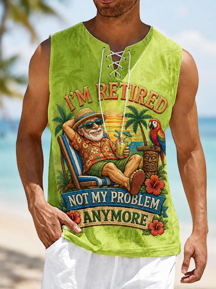 Men's Funny I'm Retired Not My Problem Anymore Print Casual Tank Top gracestitchs