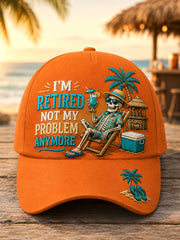 Unisex Funny I'm Retired Not My Problem Anymore Skeleton Print Hat gracestitchs