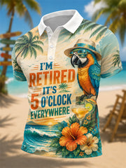 Men's I'm Retired It's 5 O'clock Everywhere Parrot Print Casual Polo gracestitchs