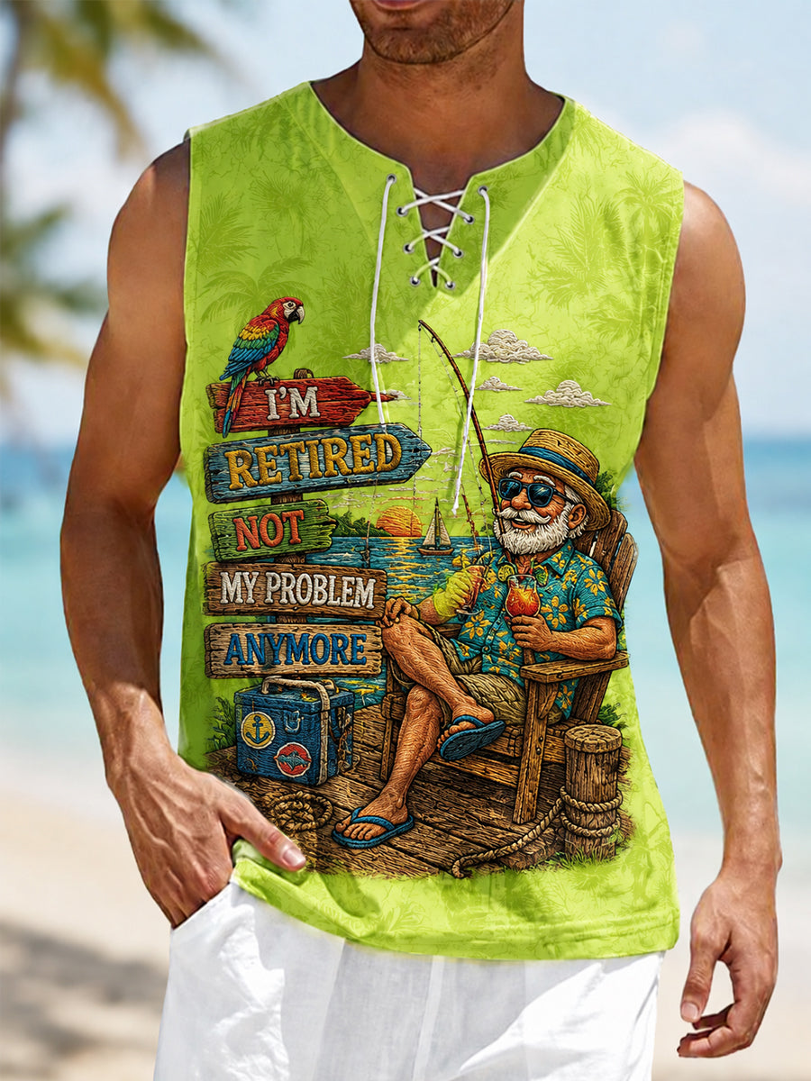 Men's Funny I'm Retired Not My Problem Anymore Print Casual Tank Top gracestitchs
