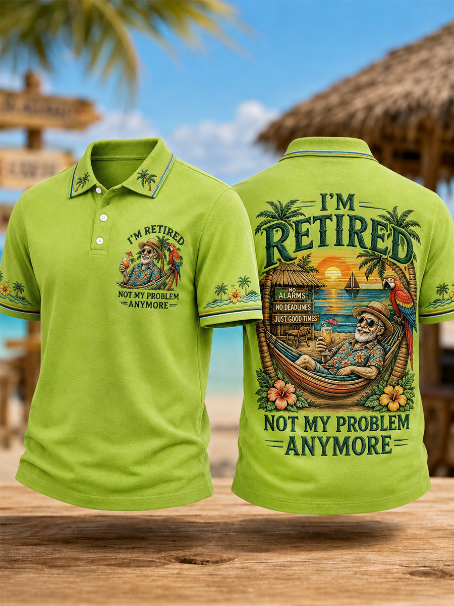 Men's Funny I'm Retired Not My Problem Anymore Print Casual Polo Shirt gracestitchs