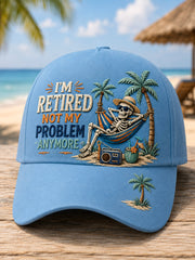 Unisex Funny I'm Retired Not My Problem Anymore Skeleton Print Hat gracestitchs