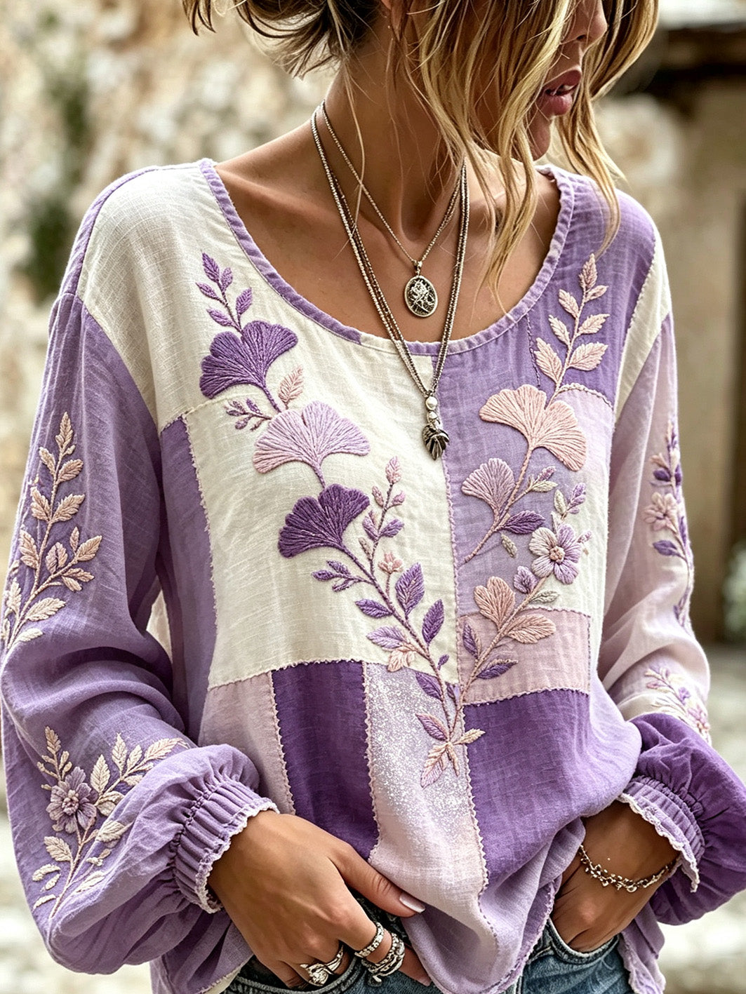 Women's Flowers Pattern Printed Linen Casual Cotton and Linen T-shirt gracestitchs