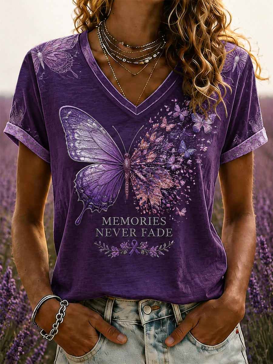 Women's Purple Flora Art Printed V-neck T-shirt gracestitchs