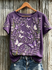Women's Flowers Pattern Printed Linen Casual Short Sleeve T-shirt gracestitchs