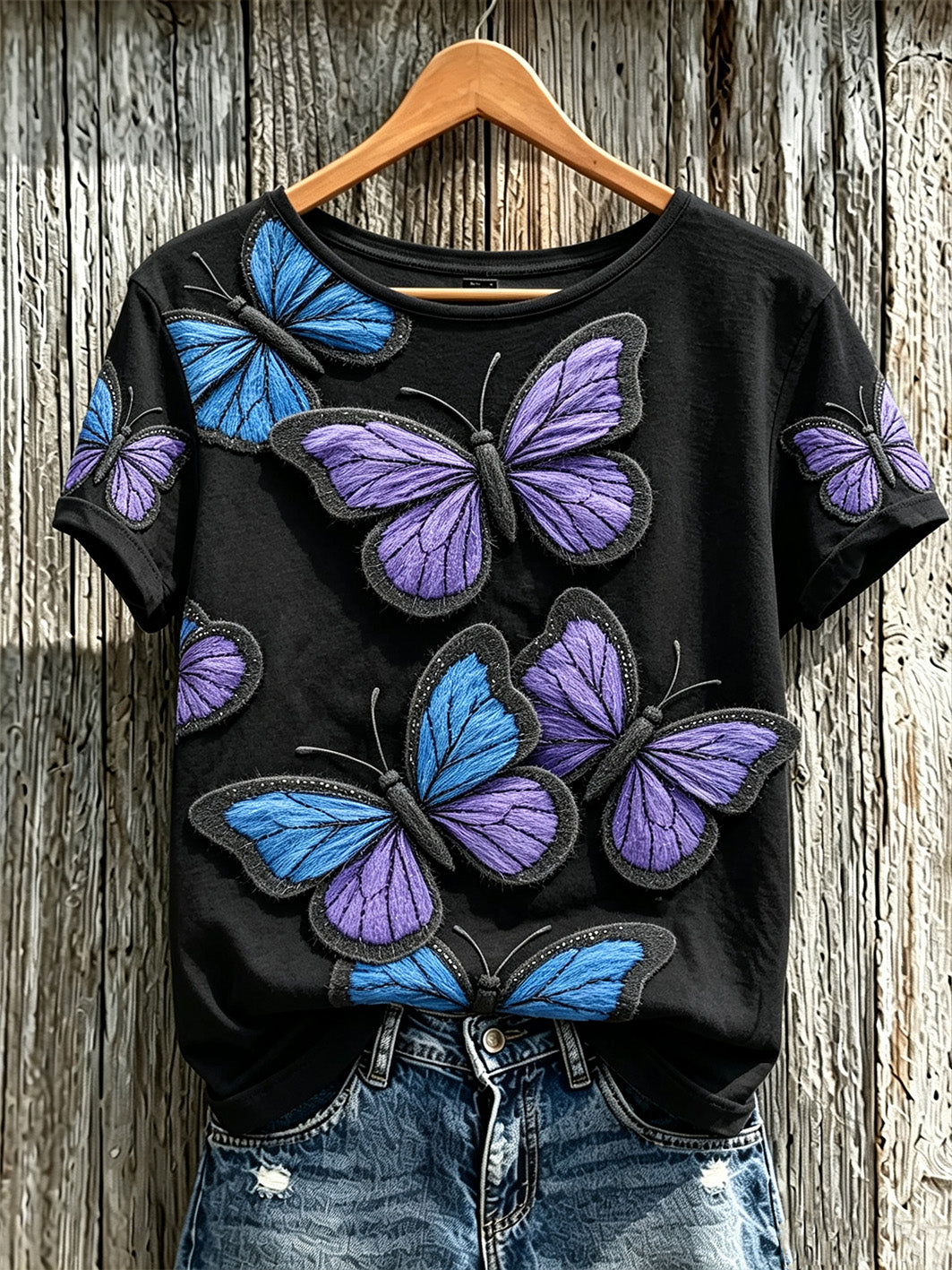 Women's Butterfly Pattern Printed Casual Short Sleeves T-Shirt gracestitchs