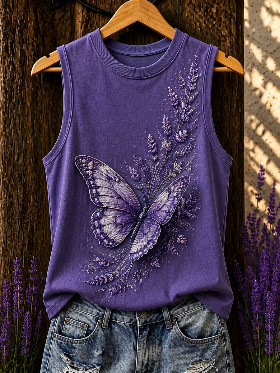 Women's Purple Flora Art Print Vest Top gracestitchs