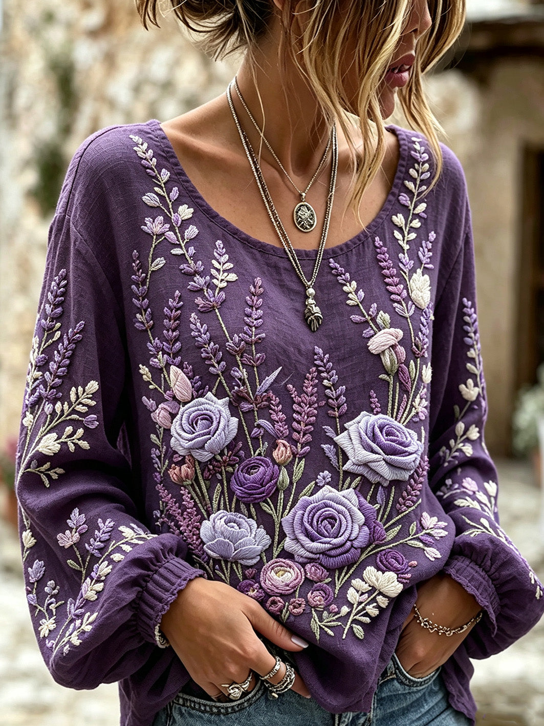 Women's Flowers Pattern Printed Linen Casual Cotton and Linen Shirt gracestitchs