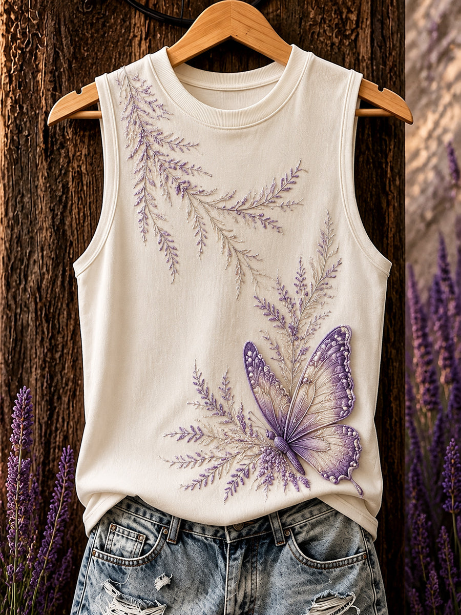 Women's Purple Flora Art Print Vest Top gracestitchs