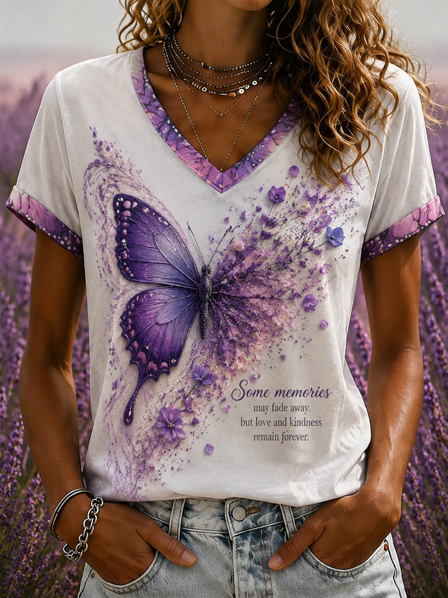 Women's Purple Flora Art Printed V-neck T-shirt gracestitchs