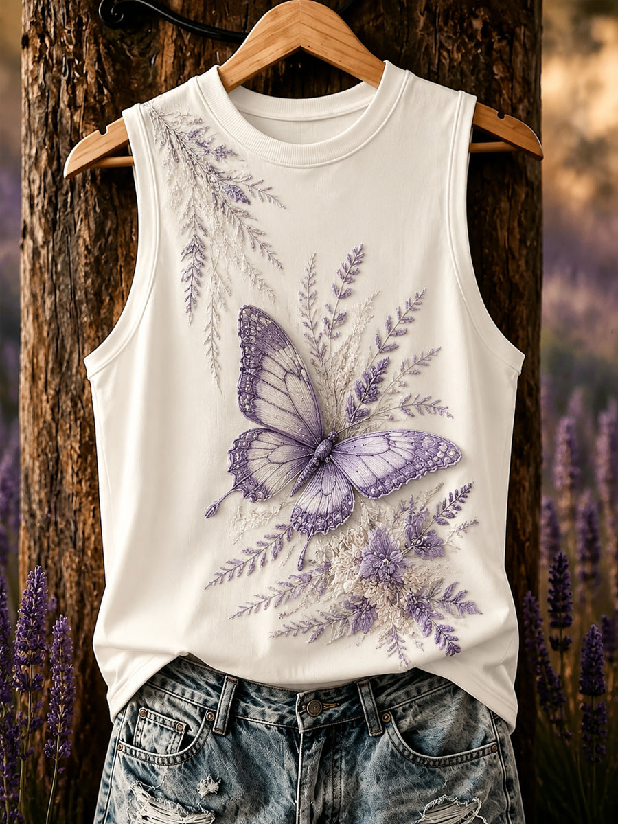 Women's Purple Flora Art Print Vest Top gracestitchs