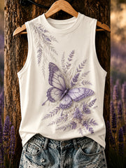 Women's Purple Flora Art Print Vest Top gracestitchs