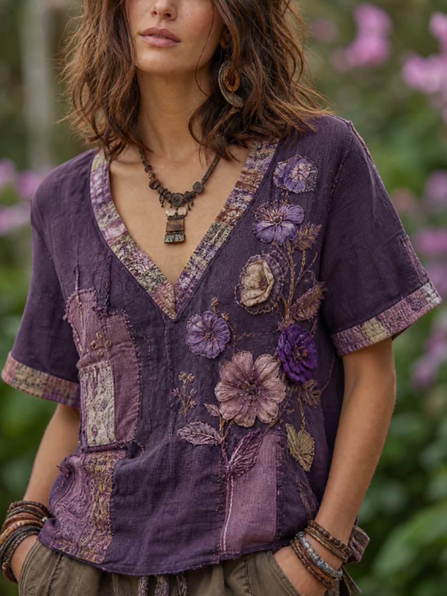 Women's linen short-sleeved T-shirt gracestitchs