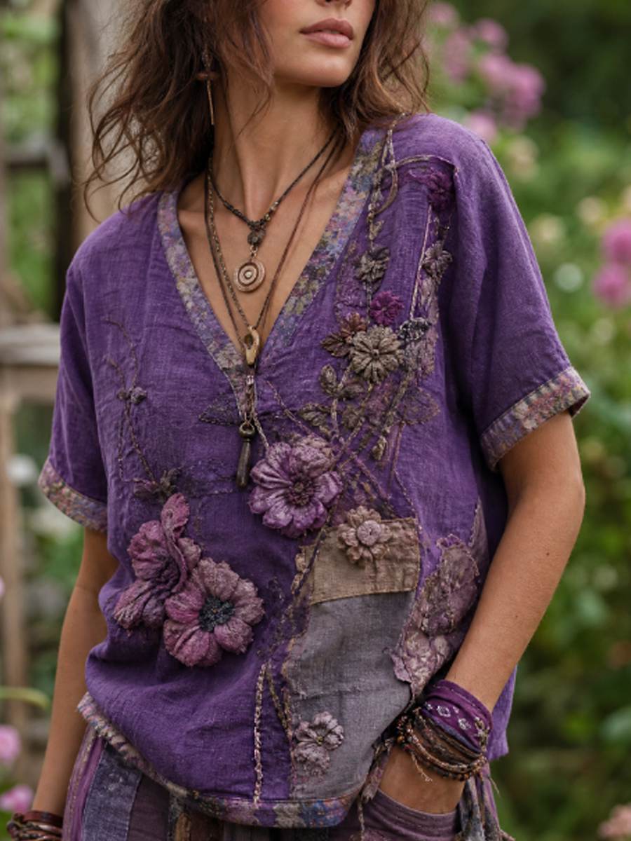 Women's linen short-sleeved T-shirt gracestitchs