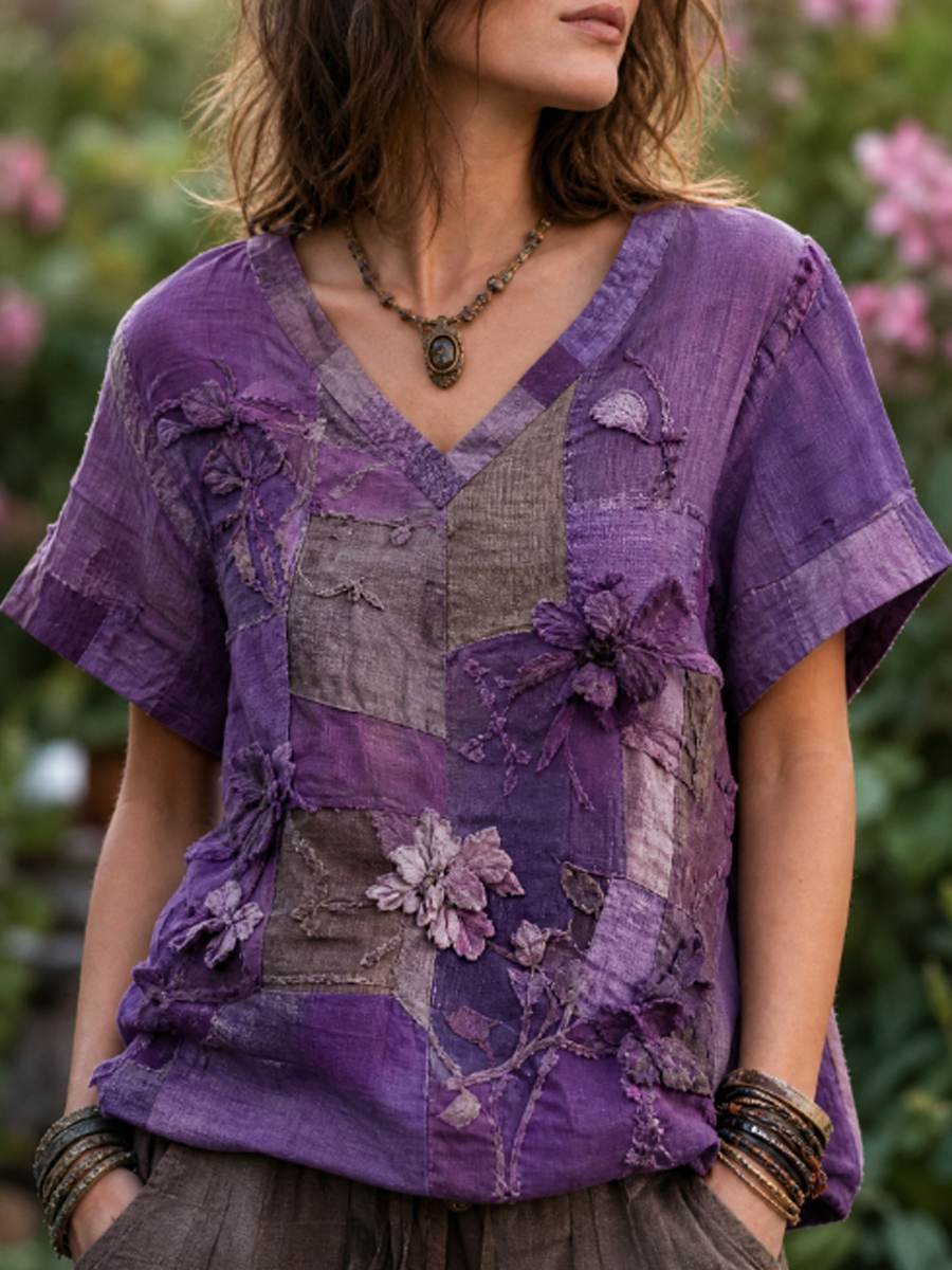 Women's linen short-sleeved T-shirt gracestitchs