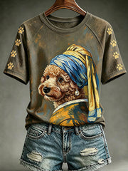 Women's Vintage Funny Dog Round Neck Short Sleeve T-shirt gracestitchs