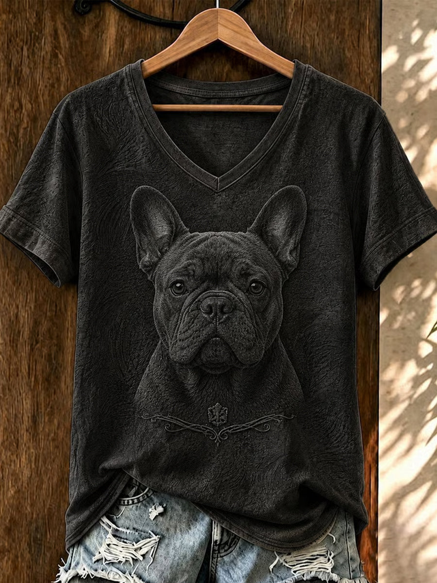 Women's Vintage Dog Art  V-Neck Short Sleeve T-shirt gracestitchs